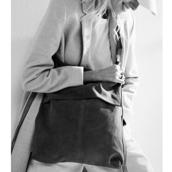 Free People Roswell Boho Slouchy Suede Leather Messenger Bag Tote Cognac Brown - Picture 8 of 16